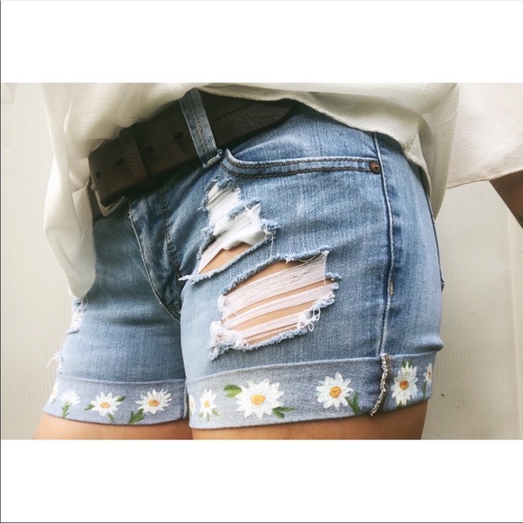 Arizona Jean Company Pants - “Daisy Distressed” Hand Painted Arizona Co. Shorts